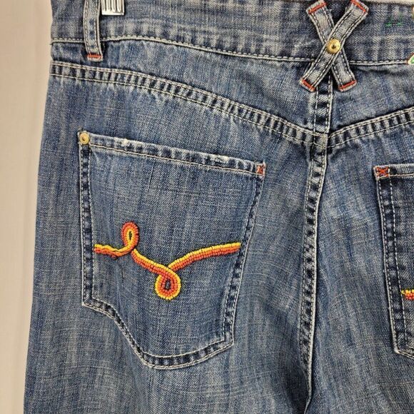Vintage‎ High Waisted Sea Bead Embroidered Jeans 36 Blue Denim Rainbow Pockets - Picture 9 of 16